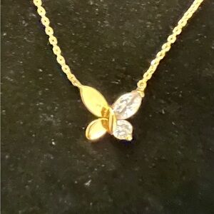Kate Spade Elegant Gold Tone Social Butterfly Pendant Necklace, CZ Accented Wing